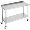 Nerūdijančio plieno darbo stalas 610x1524 mm su ratukais, dviejų aukštų, reguliuojamas, komercinis maisto ruošimo stalas, virtuvės stalas, nerūdijančio plieno stalviršis