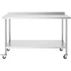Nerūdijančio plieno darbo stalas 610x1524 mm su ratukais, dviejų aukštų, reguliuojamas, komercinis maisto ruošimo stalas, virtuvės stalas, nerūdijančio plieno stalviršis