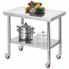 Nerūdijančio plieno maisto ruošimo stalas su ratais, reguliuojama lentyna, komercinei virtuvei restoranui viešbučiui garažui, 90 x 60 cm virtuvinis stalas, darbo stalas, metalinis baldų paviršius