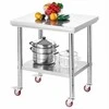 Nerūdijančio plieno maisto ruošimo stalas su ratukais ir reguliuojama lentyna komercinei virtuvei, restoranui, garažui, metalinis pramoninis darbo stalas 760x600x850 mm