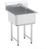 Nerūdijančio plieno pramoninė plautuvė su 1 skyriumi, 686x610x1041 mm, laisvai pastatoma, skirta garažui, restoranui, virtuvei, skalbyklai, NSF sertifikuota, komercinė, vienguba