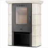 Plytelėmis dengtas židinys, namų šildymui, efektyvus medienos deginimas, 10 kW šilumos išeiga, ekologinio dizaino židinys