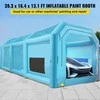 Pripučiama dažymo kamera automobilių dažymui su 2 ventiliatoriais ir oro filtravimo sistema, 12x5x4 m purškimo kabina, mobili darbo stotis, mėlyna