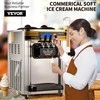 Profesionalus ledų gaminimo aparatas 22-30L, 2350W, 2x6L talpyklos, 2L cilindras, LCD ekranas, minkštų ledų aparatas, šaldyto jogurto mašina restoranui, sidabrinis, užkandžių barui
