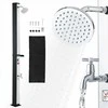 Saulės energija šildomas lauko dušas, su kojų čiaupu ir muilo dėžutės laikikliu, kiemui prie baseino ir paplūdimiui, pastatomas dušas, juodas sidabrinis, sodo dušas