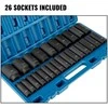 Smūginių galvučių rinkinys, 1/2 colio, 26 dalių metrinis galvučių rinkinys, 10mm-36mm, gilios 6 taškų galvutės, su laikymo dėklu, automobilių remontui, sunkvežimiams, kemperiams