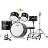 Vaikiškas 5 dalių būgnų rinkinys pradedantiesiems, juodas vaikiškas būgnų rinkinys, jaunių būgnų rinkinys, vaikiškas muzikos instrumentas