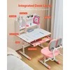 Vaikiškas mokomasis stalas ir kėdės komplektas, reguliuojamo aukščio, su knygų lentyna ir stalčiumi, rožinis vaikiškas stalas, ergonomiškas vaikiškas stalas