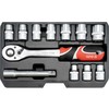 Veržliarakčių lizdų rinkinys 1/2", 12 vnt., skirtas automobilių ir mechaninėms paslaugoms, lizdų rinkinys