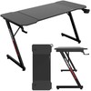 Žaidimų stalas 140 cm su kilimėliu, puodelio laikikliu, ausinių kabliu, juodas kompiuterio stalas, ergonomiška žaidimų stotis, PC stalas, konsolės stalas