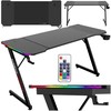 Žaidimų stalas 140 cm su RGB LED apšvietimu ir kilimėliu, juodas kompiuterio stalas, e-sporto stalas, žaidimų konsolės stalas, PC stalas