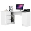 AKORD Kampo Kampas kairysis kampinis stalas 3 stalčiai 1 spinta balta 155x85x77