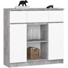 AKORD Komoda 2 Durys 3 Ištraukiamos Lentynos 1 Mažos Durys Betonas/baltas 101x35x98