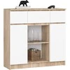 AKORD Komoda 2 durys 3 stalčiai 1 mažos durys Dąb Sonoma/baltas 101x35x98