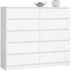 AKORD Komoda 10 stalčių Balta 138x40x121