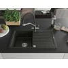 Granitinė virtuvinė plautuvė Mexen Bruno su maišytuvu ir sifonu, Metallic juodas/auksinis+Juodas/Chrome