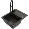 Granitinė virtuvinė plautuvė Mexen Enzo su maišytuvu ir sifonu, Metallic juodas/auksinis+Juodas
