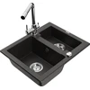 Granitinė virtuvinė plautuvė Mexen Carlos su maišytuvu ir sifonu, Metallic juodas/auksinis+Chrome
