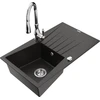 Granitinė virtuvinė plautuvė Mexen Cesar su maišytuvu ir sifonu, Metallic juodas/auksinis+Chrome