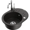 Granitinė virtuvinė plautuvė Mexen Kevin su maišytuvu ir sifonu, Metallic juodas/auksinis+Chrome