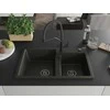 Granitinė virtuvinė plautuvė Mexen Tomas su maišytuvu ir sifonu, Metallic juodas/auksinis+Juodas