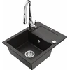 Granitinė virtuvinė plautuvė Mexen Enzo su maišytuvu ir sifonu, Metallic juodas/auksinis+Chrome