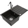 Granitinė virtuvinė plautuvė Mexen Bruno su maišytuvu ir sifonu, Metallic juodas/auksinis+Juodas/Chrome