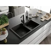 Granitinė virtuvinė plautuvė Mexen Tomas su maišytuvu ir sifonu, Metallic juodas/auksinis+Juodas(B)