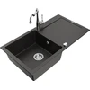 Granitinė virtuvinė plautuvė Mexen Leo su maišytuvu ir sifonu, Metallic juodas/auksinis+Chrome