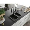 Granitinė virtuvinė plautuvė Mexen Carlos su maišytuvu ir sifonu, Metallic juodas/auksinis+Juodas/Chrome