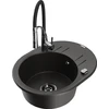 Granitinė virtuvinė plautuvė Mexen Kevin su maišytuvu ir sifonu, Metallic juodas/auksinis+Juodas/Chrome