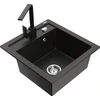 Granitinė virtuvinė plautuvė Mexen Vito su maišytuvu ir sifonu, Metallic juodas/auksinis+Juodas