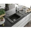 Granitinė virtuvinė plautuvė Mexen Elias su maišytuvu ir sifonu, Metallic juodas/auksinis+Chrome
