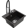 Granitinė virtuvinė plautuvė Mexen Milo su maišytuvu ir sifonu, Metallic juodas/auksinis+Juodas/Chrome