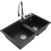 Granitinė virtuvinė plautuvė Mexen Tomas su maišytuvu ir sifonu, Metallic juodas/auksinis+Chrome