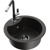 Granitinė virtuvinė plautuvė Mexen Diego su maišytuvu ir sifonu, Metallic juodas/auksinis+Juodas/Chrome