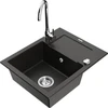 Granitinė virtuvinė plautuvė Mexen Enzo su maišytuvu ir sifonu, Metallic juodas/auksinis+Chrome
