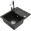 Granitinė virtuvinė plautuvė Mexen Enzo su maišytuvu ir sifonu, Metallic juodas/auksinis+Chrome