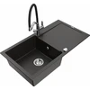 Granitinė virtuvinė plautuvė Mexen Leo su maišytuvu ir sifonu, Metallic juodas/auksinis+Juodas/Chrome