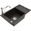 Granitinė virtuvinė plautuvė Mexen Elias su maišytuvu ir sifonu, Metallic juodas/auksinis+Chrome
