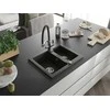 Granitinė virtuvinė plautuvė Mexen Carlos su maišytuvu ir sifonu, Metallic juodas/auksinis+Juodas/Chrome