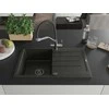 Granitinė virtuvinė plautuvė Mexen Bruno su maišytuvu ir sifonu, Metallic juodas/auksinis+Juodas/Chrome