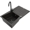 Granitinė virtuvinė plautuvė Mexen Cesar su maišytuvu ir sifonu, Metallic juodas/auksinis+Juodas