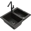 Granitinė virtuvinė plautuvė Mexen Carlos su maišytuvu ir sifonu, Metallic juodas/auksinis+Juodas