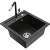 Granitinė virtuvinė plautuvė Mexen Vito su maišytuvu ir sifonu, Metallic juodas/auksinis+Juodas/Chrome
