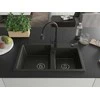 Granitinė virtuvinė plautuvė Mexen Tomas su maišytuvu ir sifonu, Metallic juodas/auksinis+Juodas