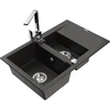 Granitinė virtuvinė plautuvė Mexen Gaspar su maišytuvu ir sifonu, Metallic juodas/auksinis+Chrome