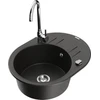 Granitinė virtuvinė plautuvė Mexen Kevin su maišytuvu ir sifonu, Metallic juodas/auksinis+Chrome