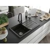 Granitinė virtuvinė plautuvė Mexen Bruno su maišytuvu ir sifonu, Metallic juodas/auksinis+Juodas