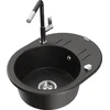 Granitinė virtuvinė plautuvė Mexen Kevin su maišytuvu ir sifonu, Metallic juodas/auksinis+Juodas/Chrome